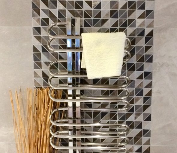 Bisque Orbit towel radiator from Wharf Design